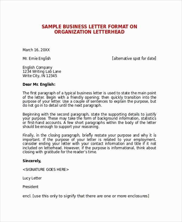 format for a business letter template