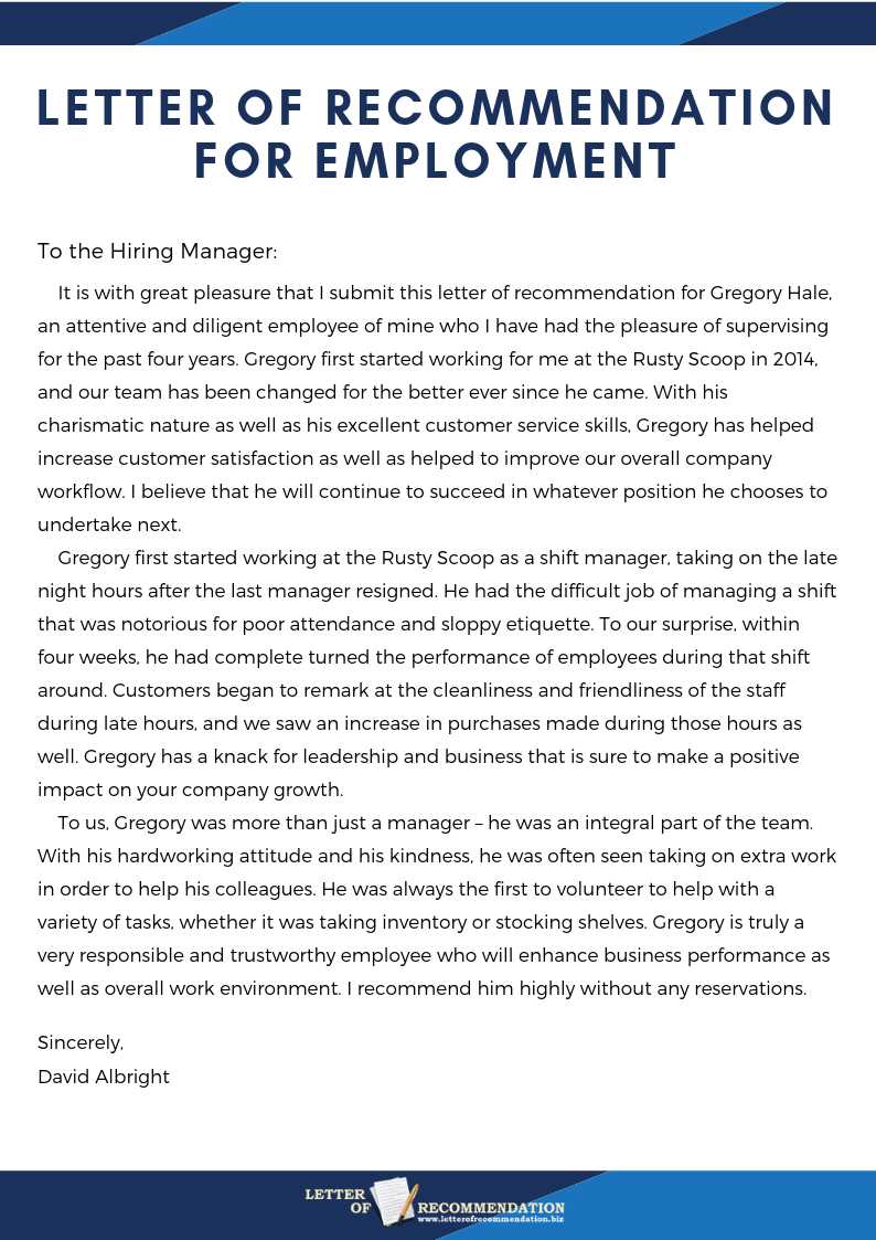 former employee letter of recommendation template