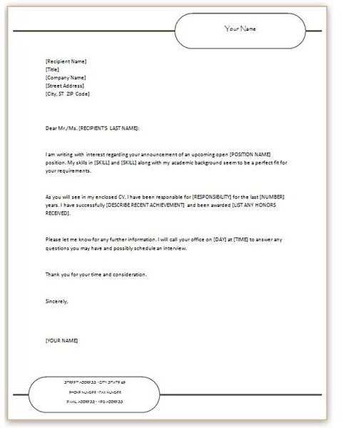 free cover letter template for resume in word