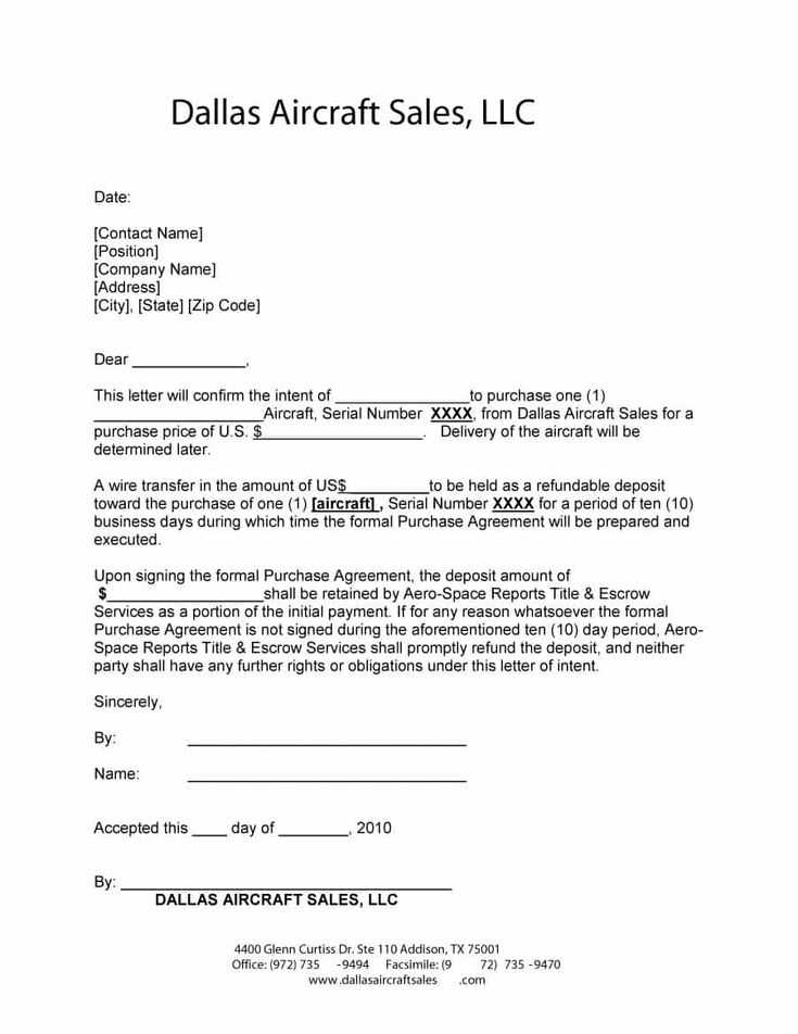 free letter of intent to purchase business template