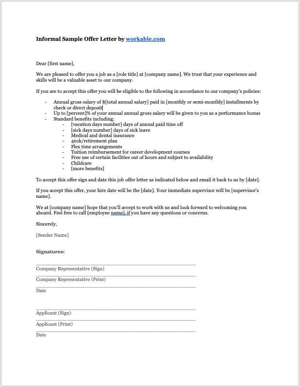 free offer letter template