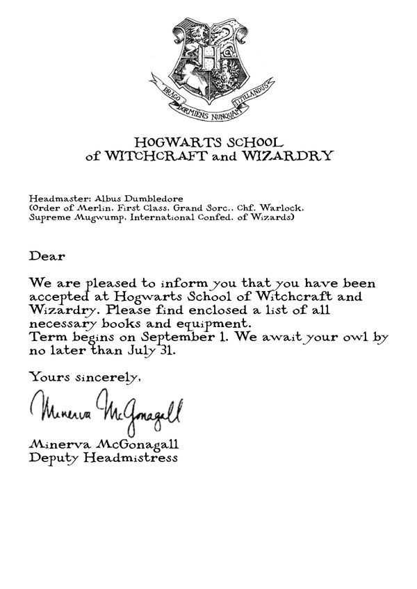 free printable editable hogwarts acceptance letter template