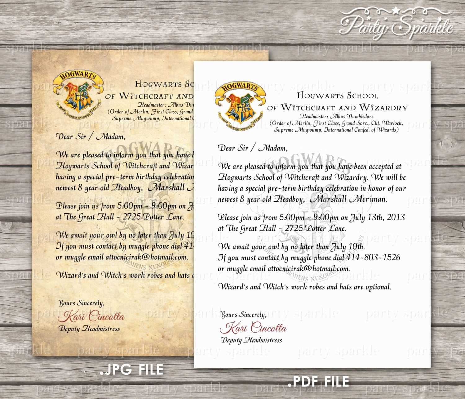 free printable editable hogwarts acceptance letter template