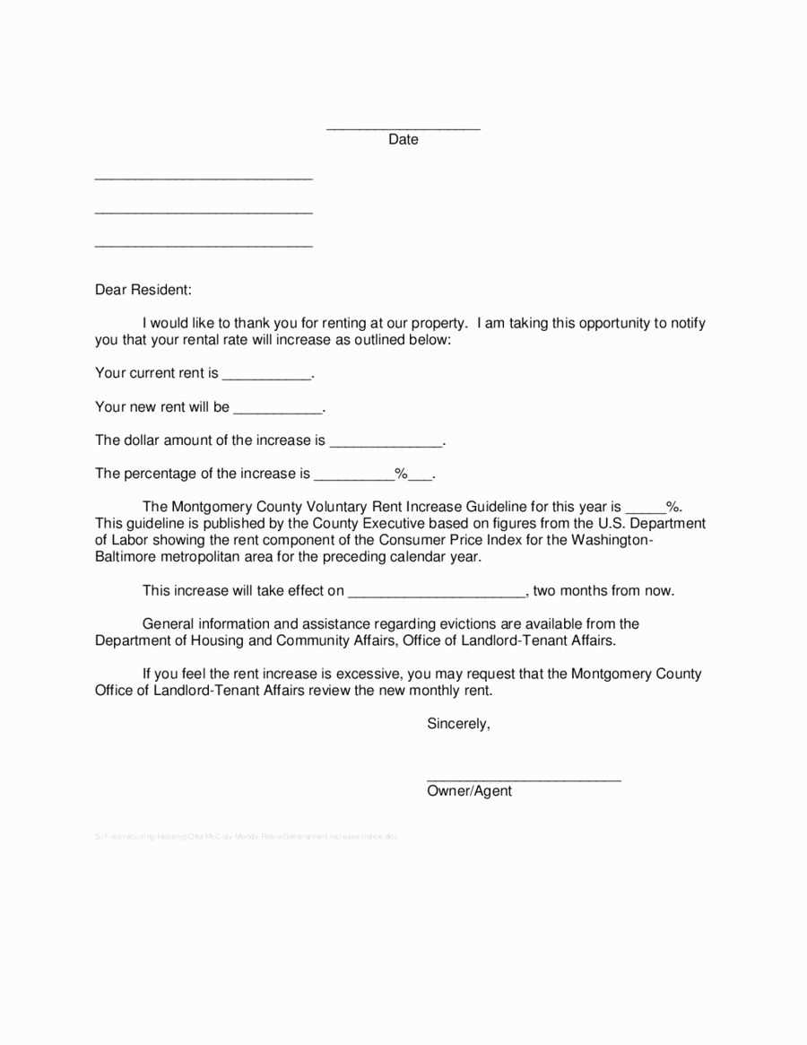 free printable rent increase letter template