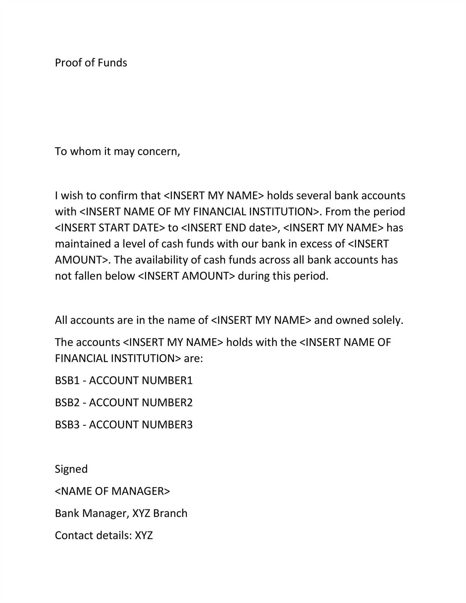 free proof of funds letter template