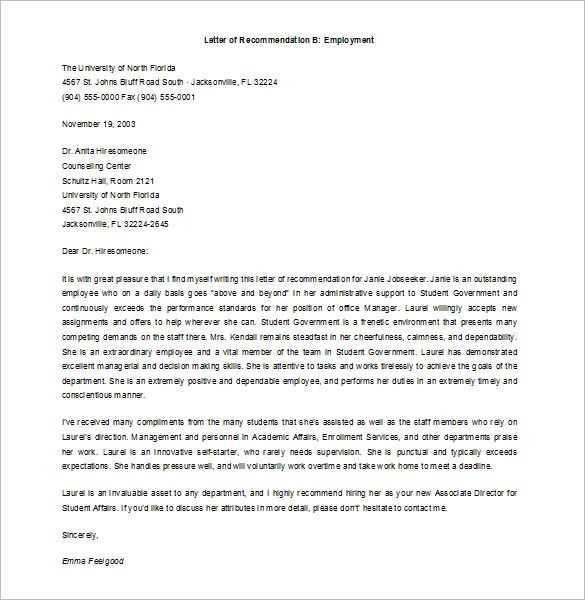free recommendation letter template for employment