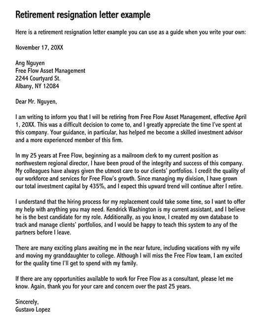 free retirement letter template