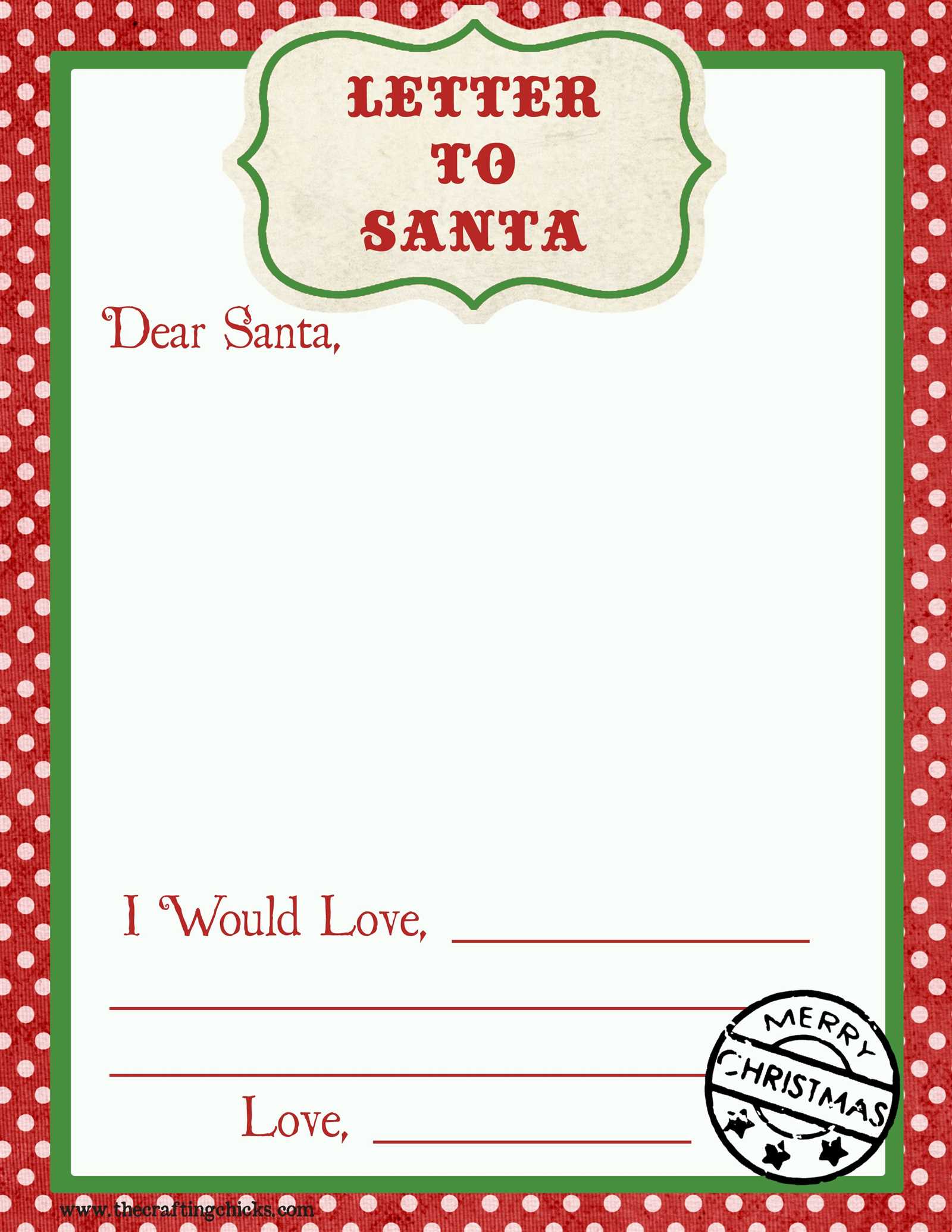 free template for letter from santa to print