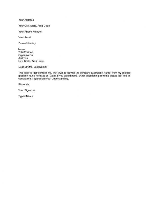 free template for resignation letter