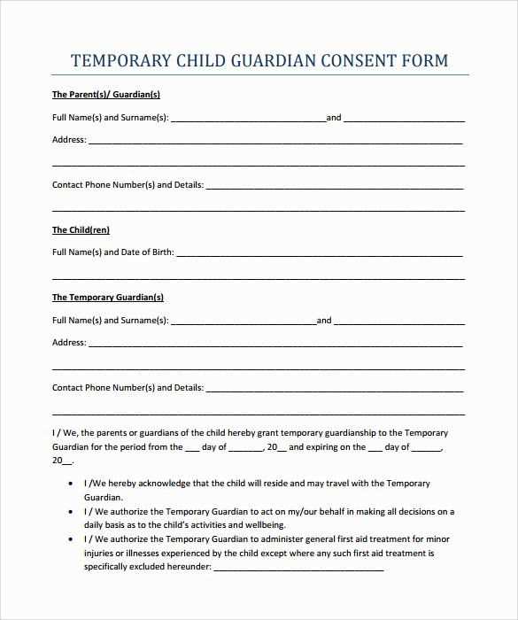 free temporary guardianship letter template