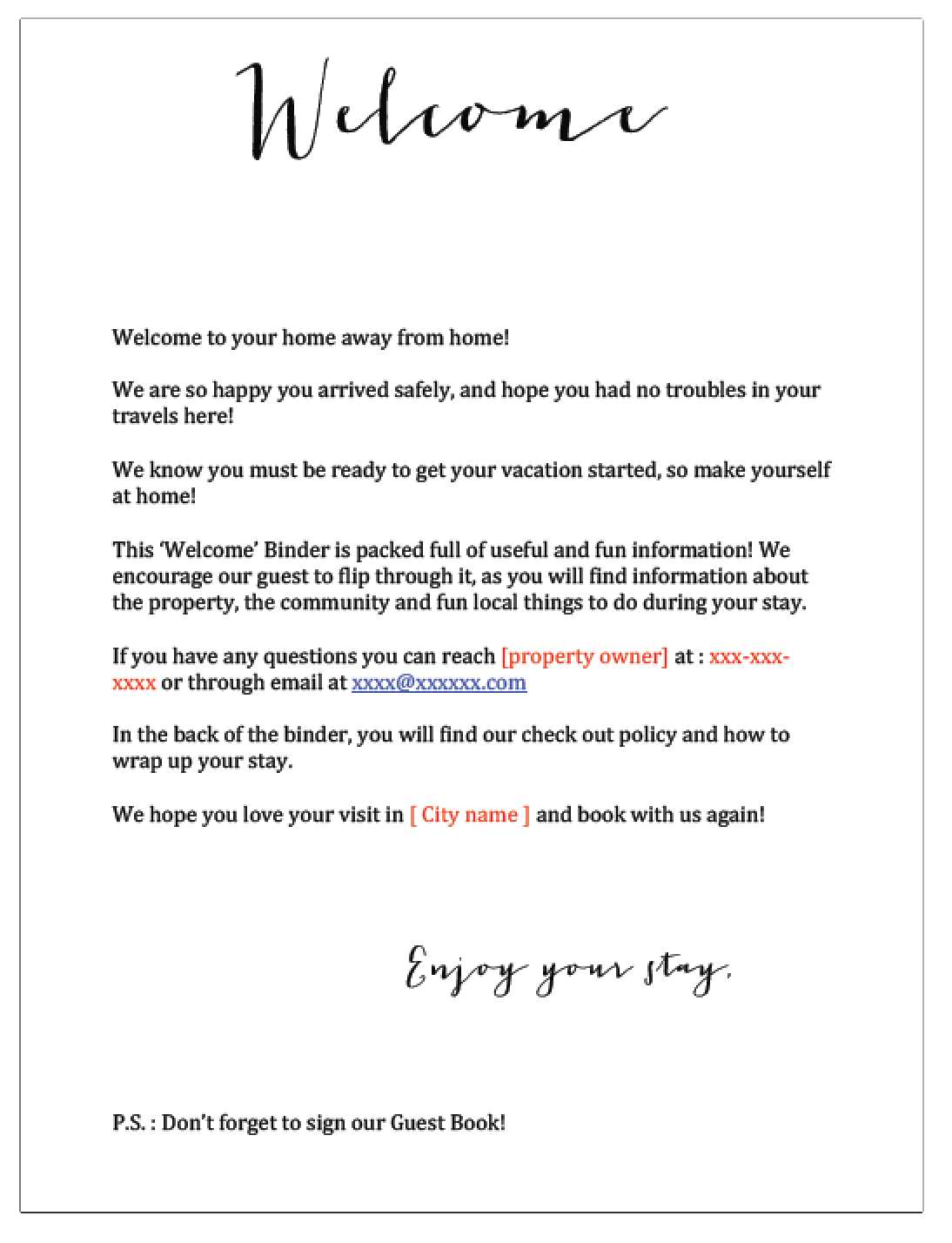 free welcome letter template