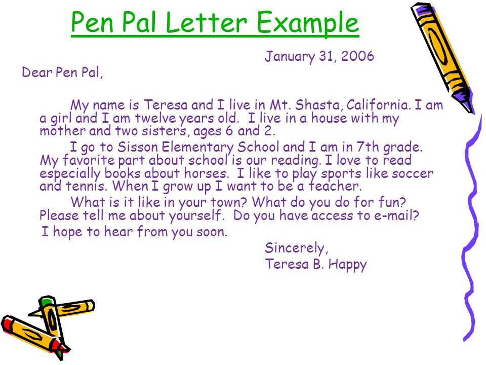 french pen pal letter template