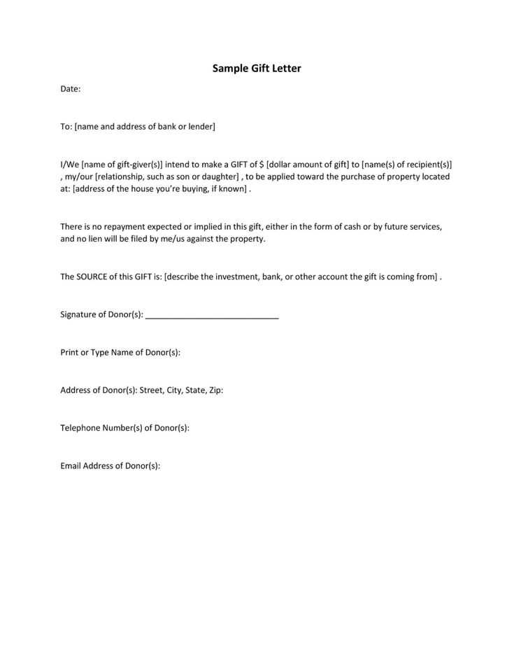 gift letter down payment template