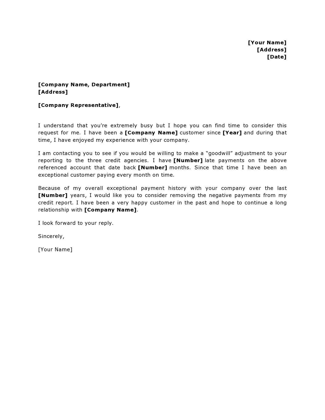 goodwill forgiveness removal letter template