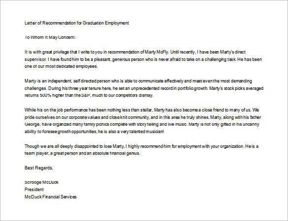 graduate school letter of recommendation template from employer