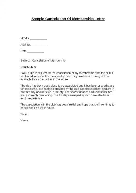 gym cancellation letter template