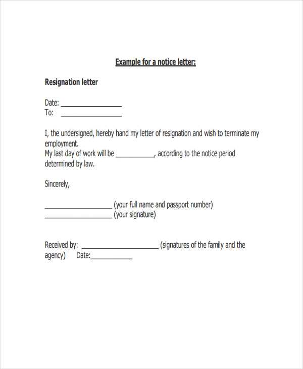 handing in notice letter template