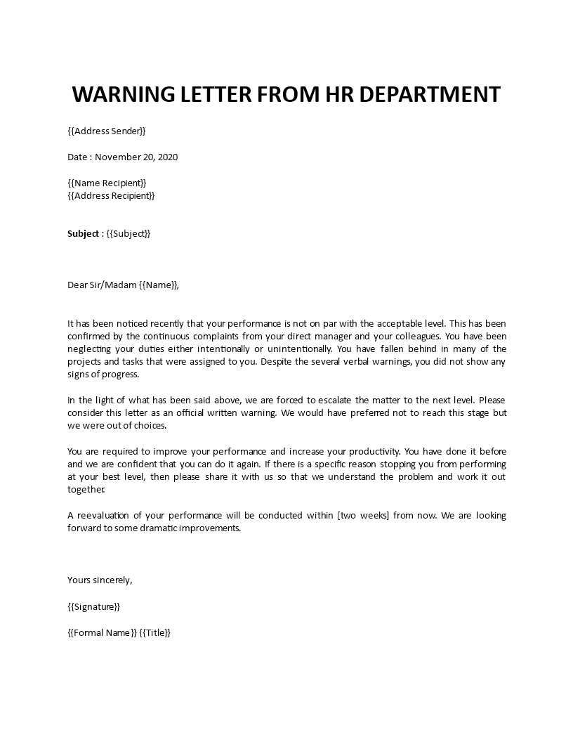 harassment warning letter template