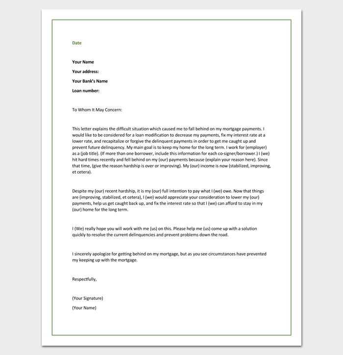 hardship letter to creditors template