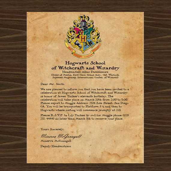 harry potter invitation letter to hogwarts template