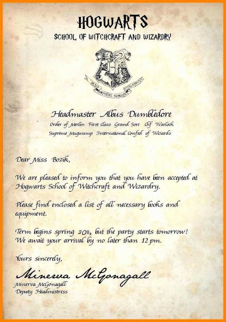 harry potter letter template