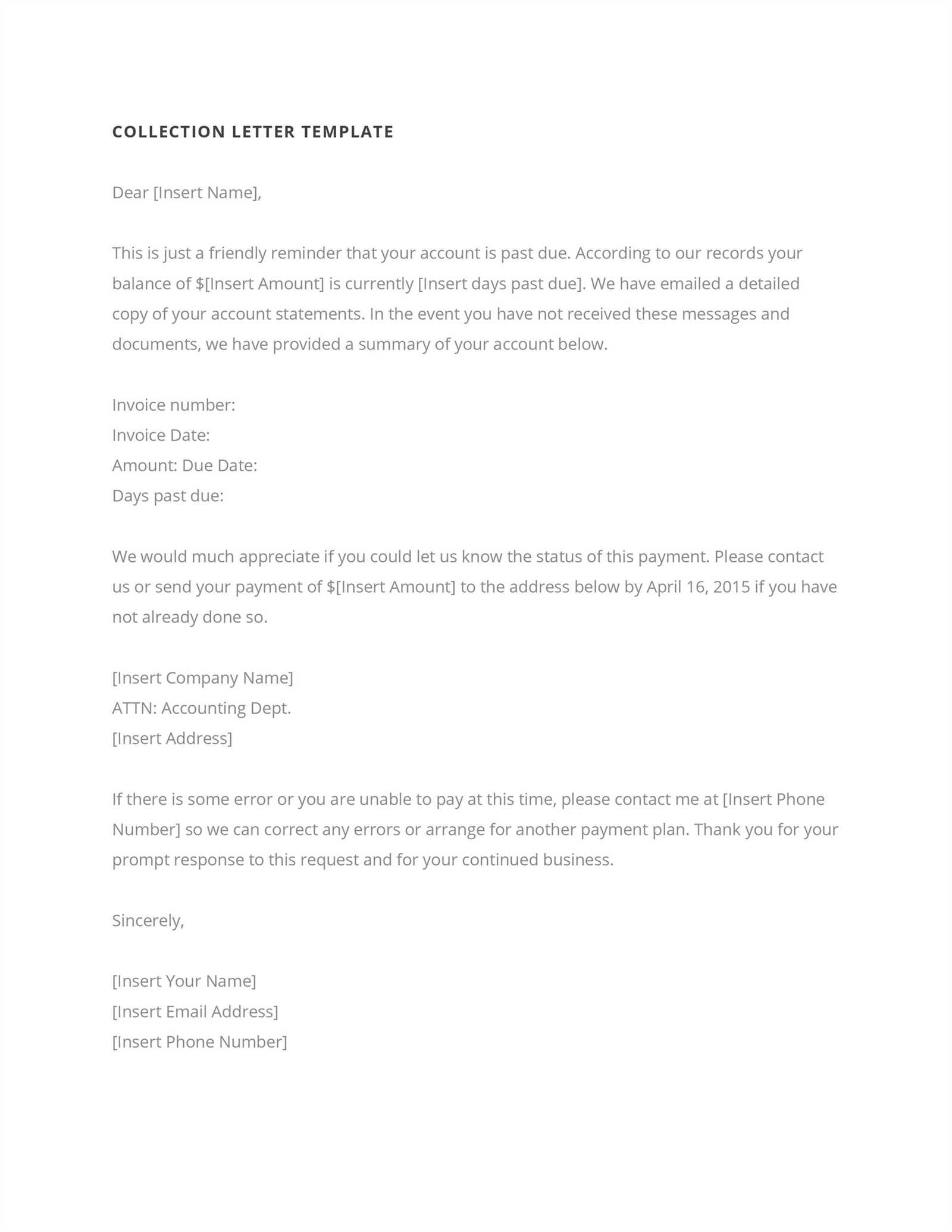 harsh collection letter template