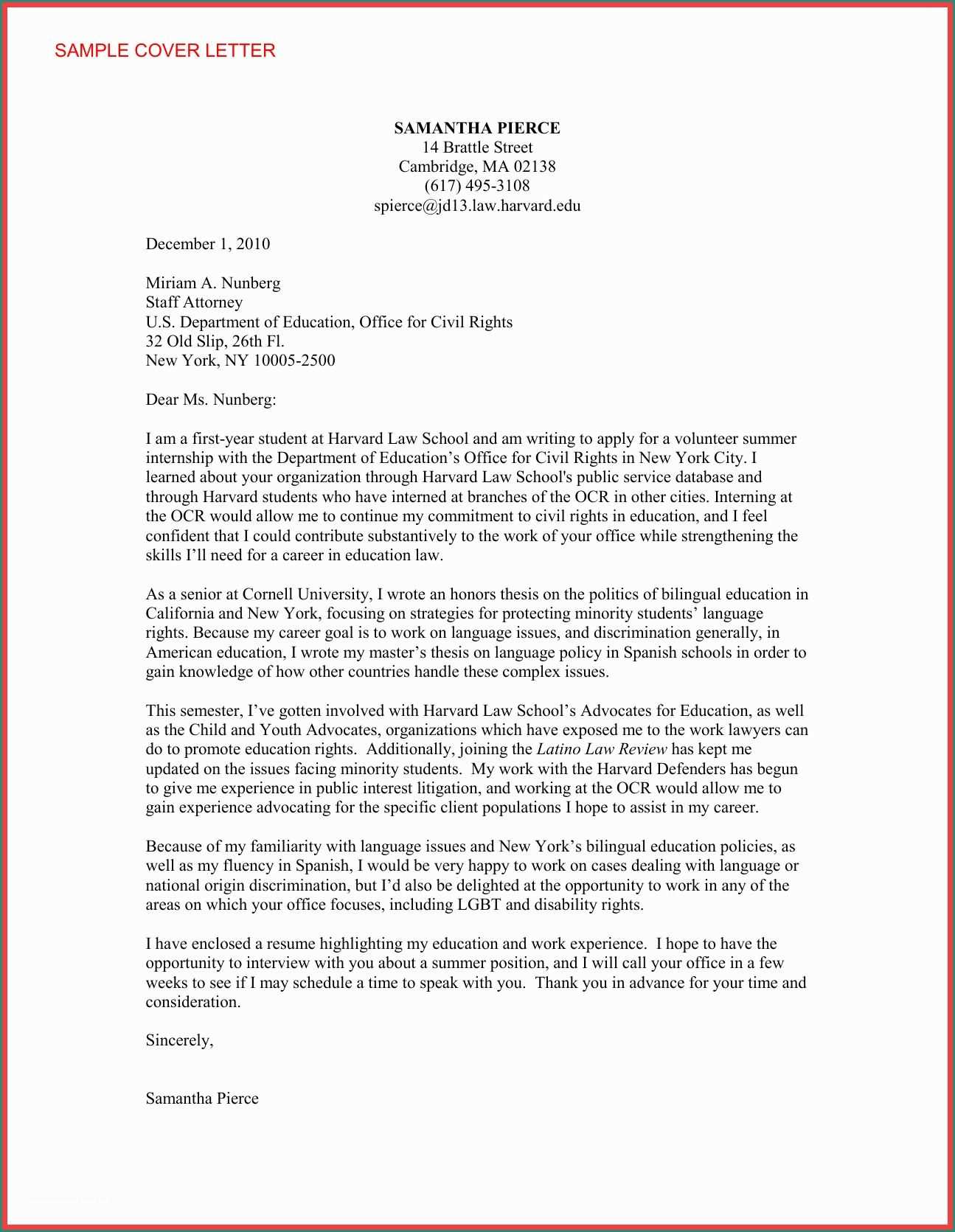 harvard cover letter template