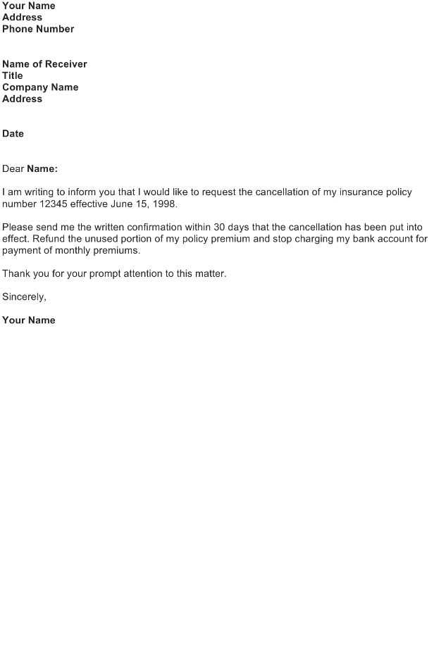 health insurance cancellation letter template