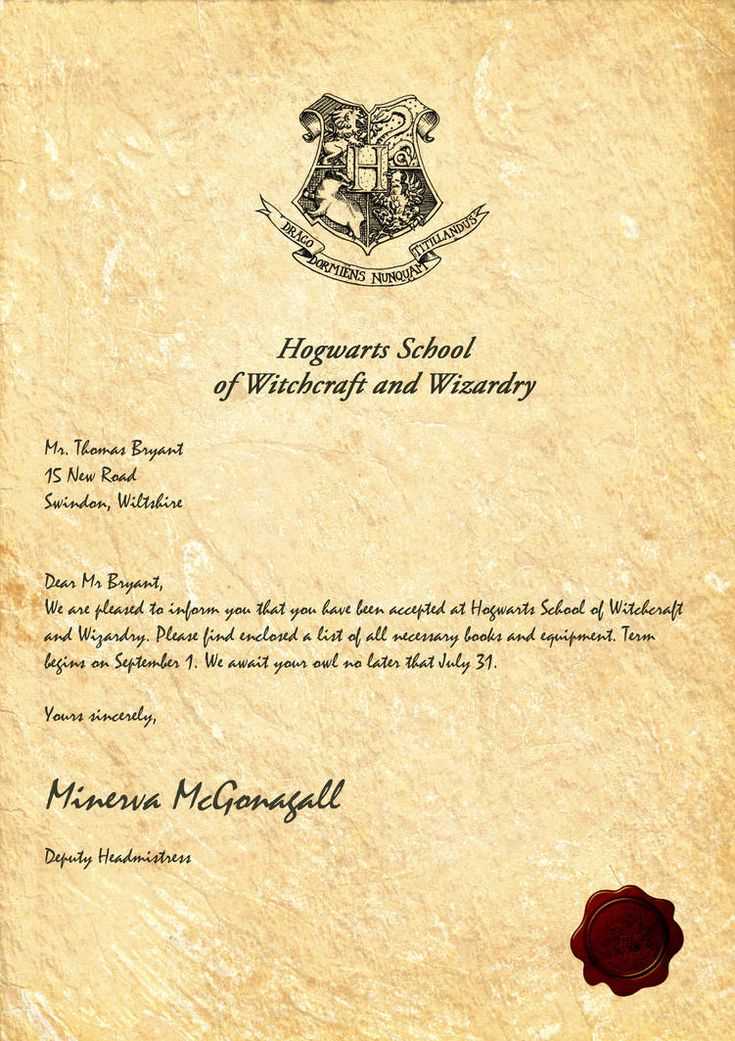 hogwarts letter invitation template