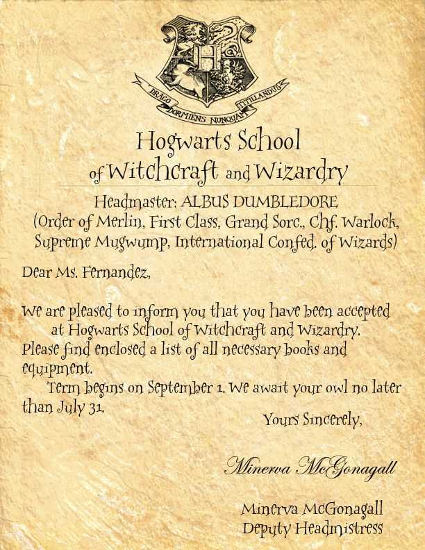 hogwarts letter template pdf