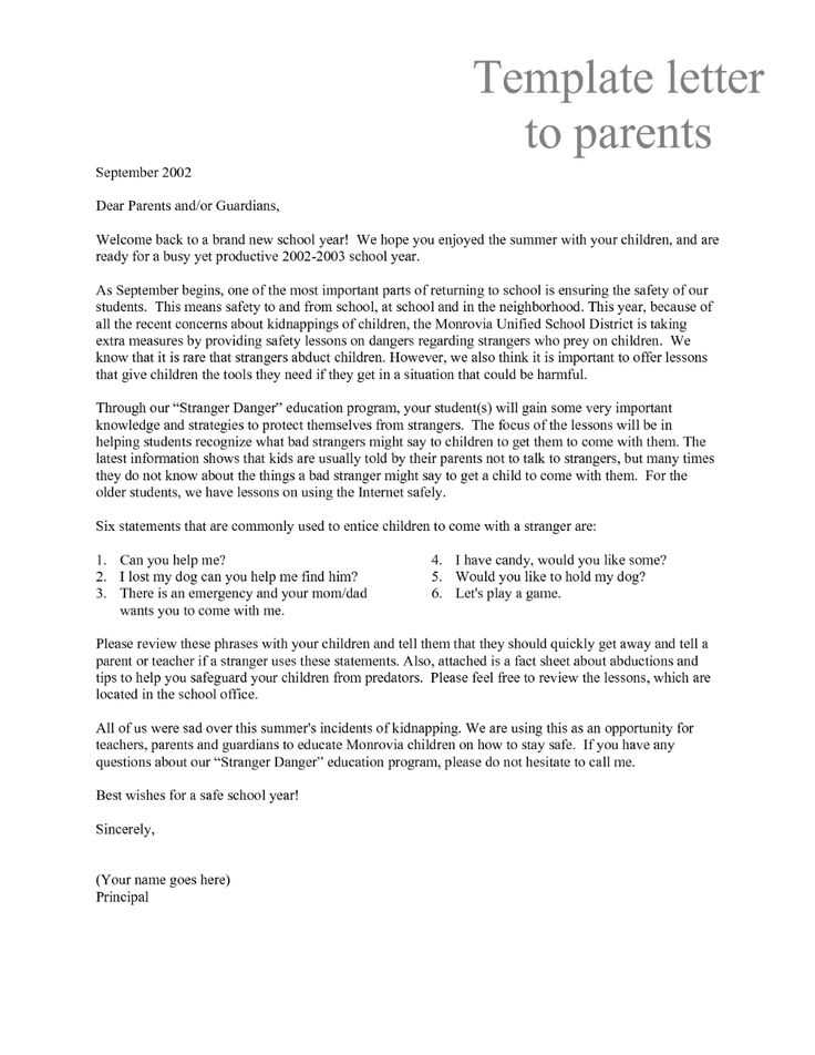 homework letter to parents template