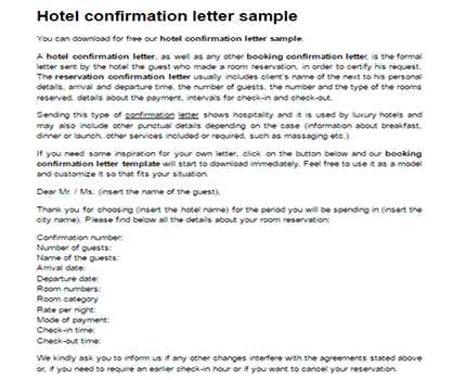 hotel reservation confirmation letter template