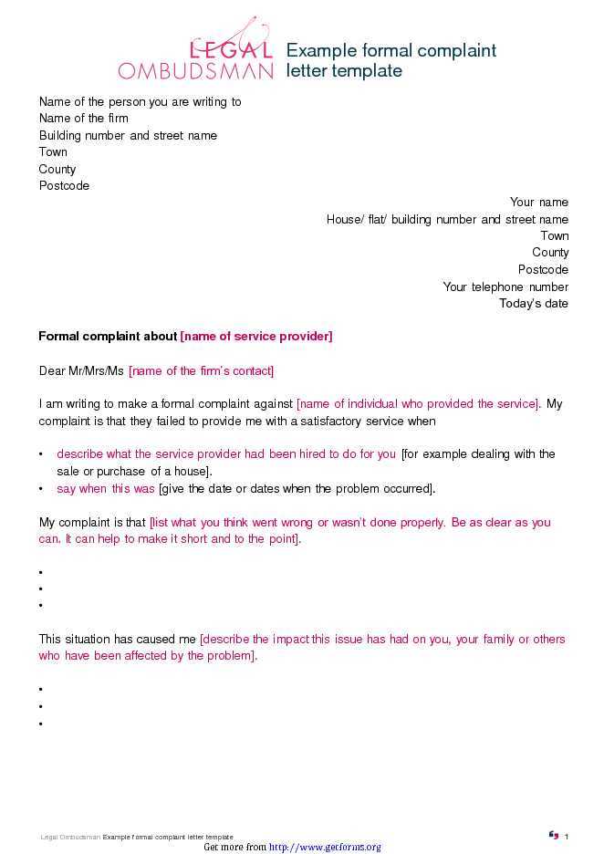 how to write a formal letter of complaint template