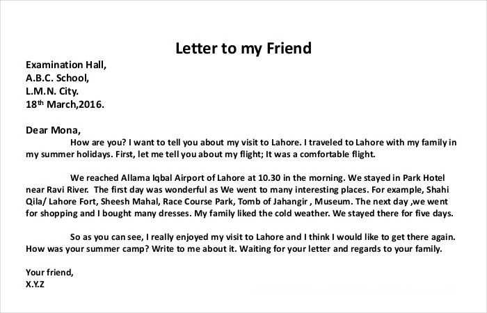 how to write a friendly letter template