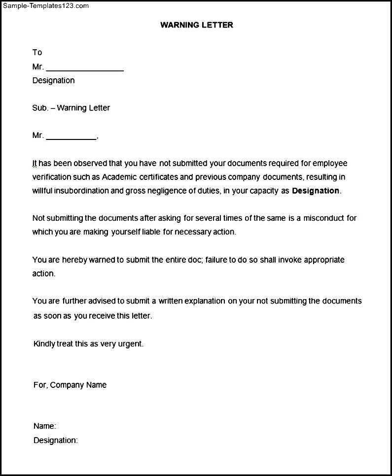 insubordination warning letter template