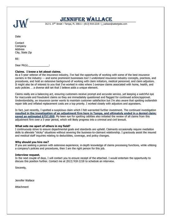 insurance cover letter template