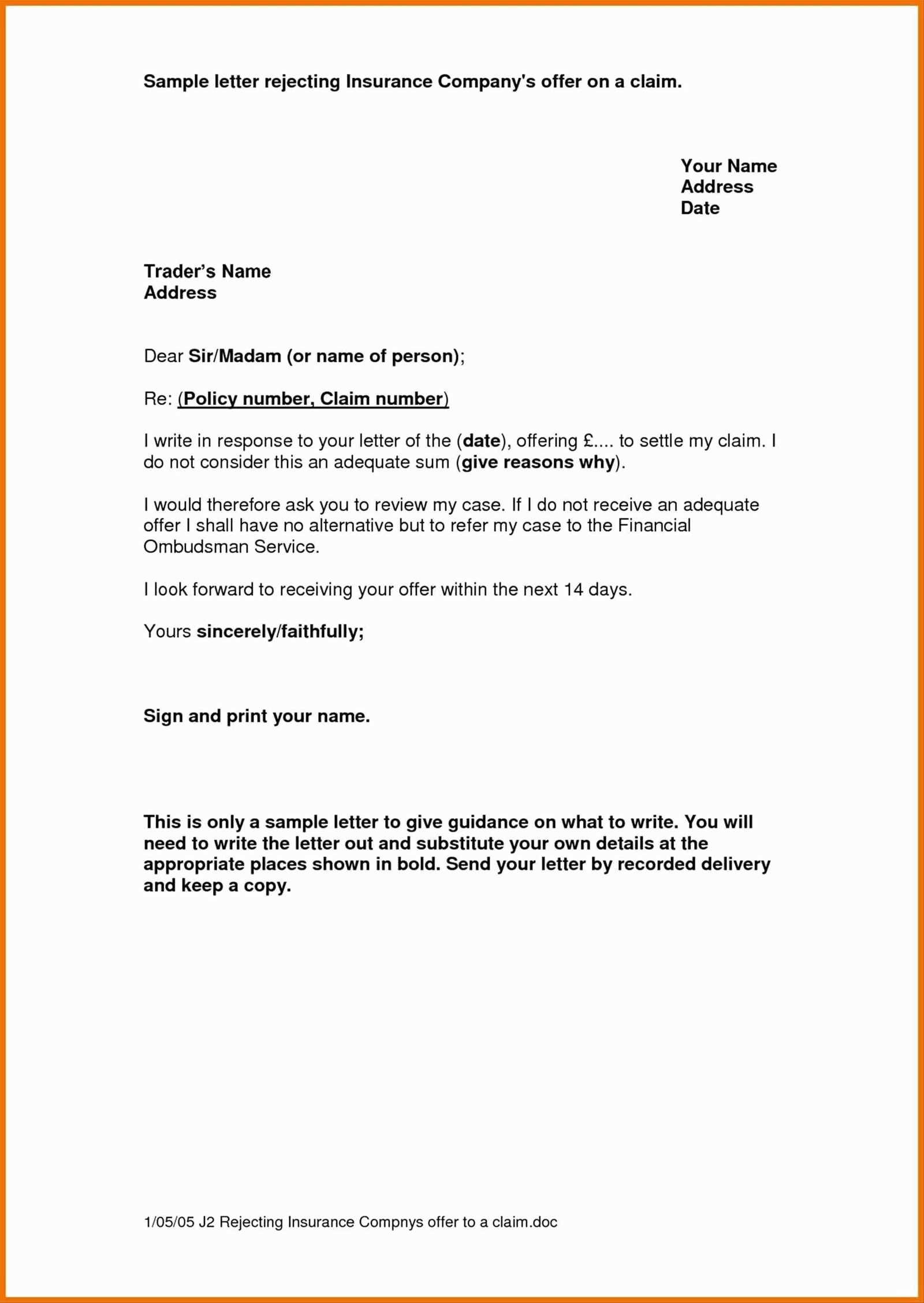 insurance denial letter template