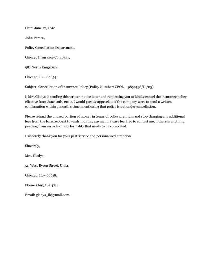 insurance policy cancellation letter template