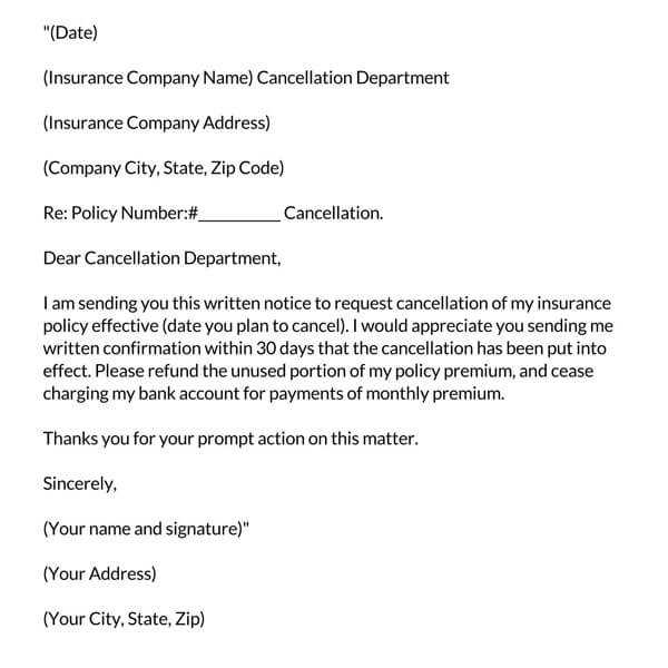 insurance refund letter template