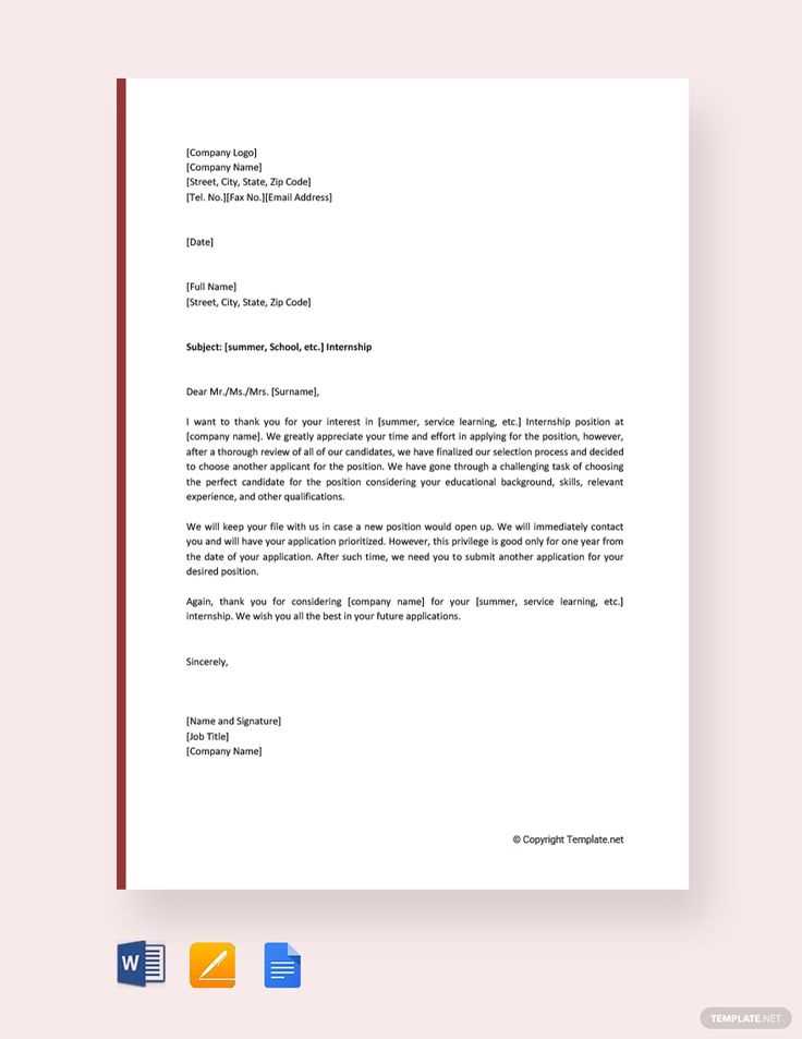 internship letter template word