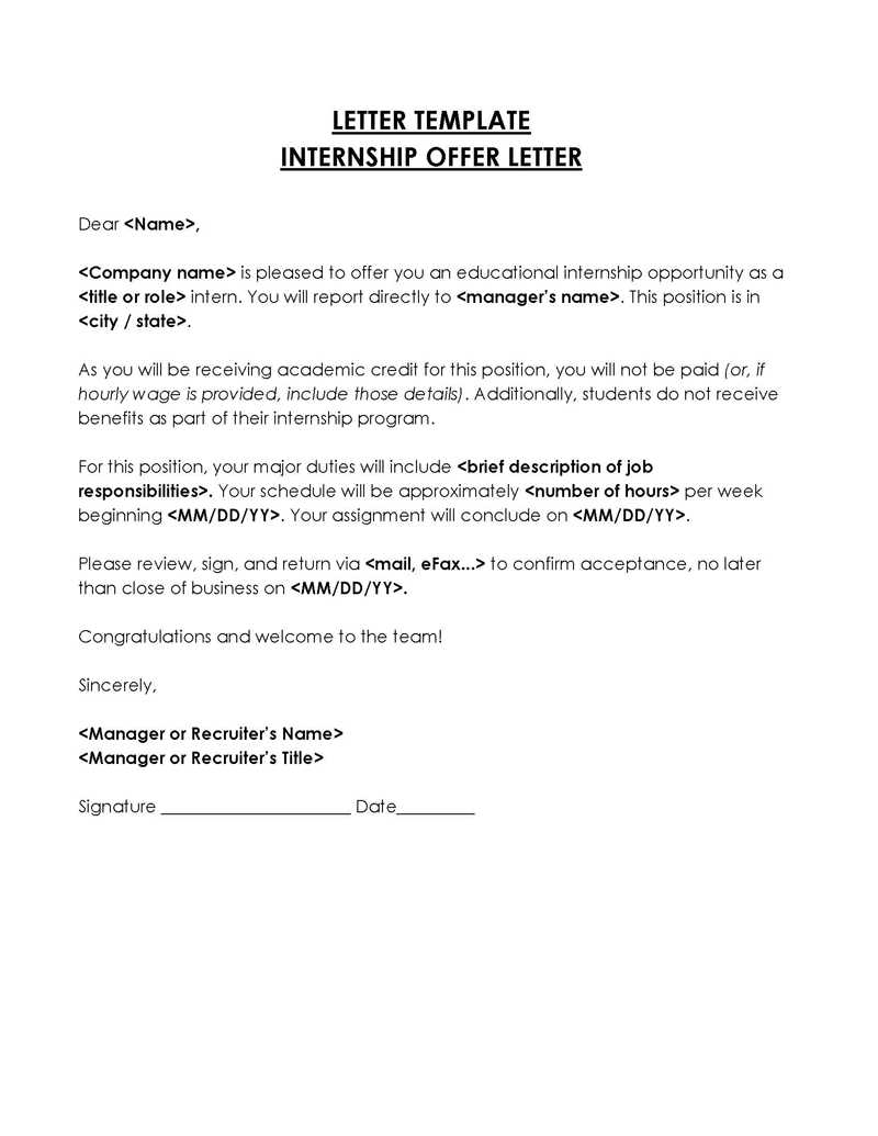 internship to full time offer letter template