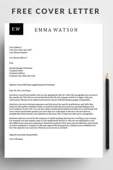 job application cover letter template free