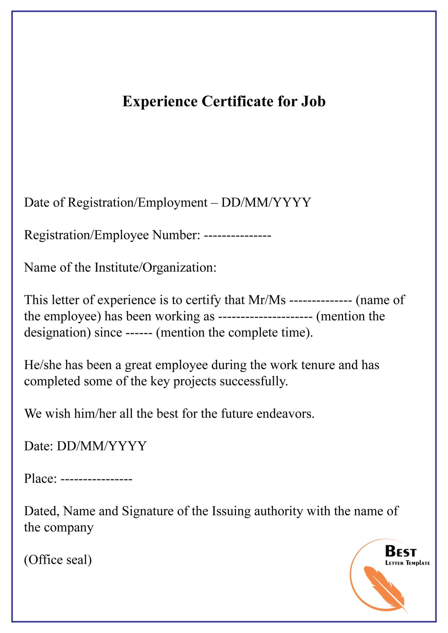 job certification letter template