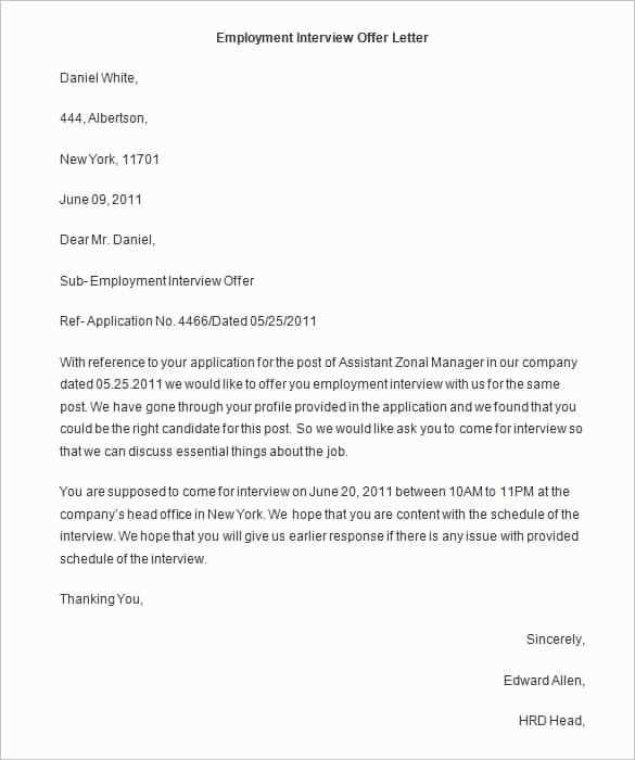 job interview letter template