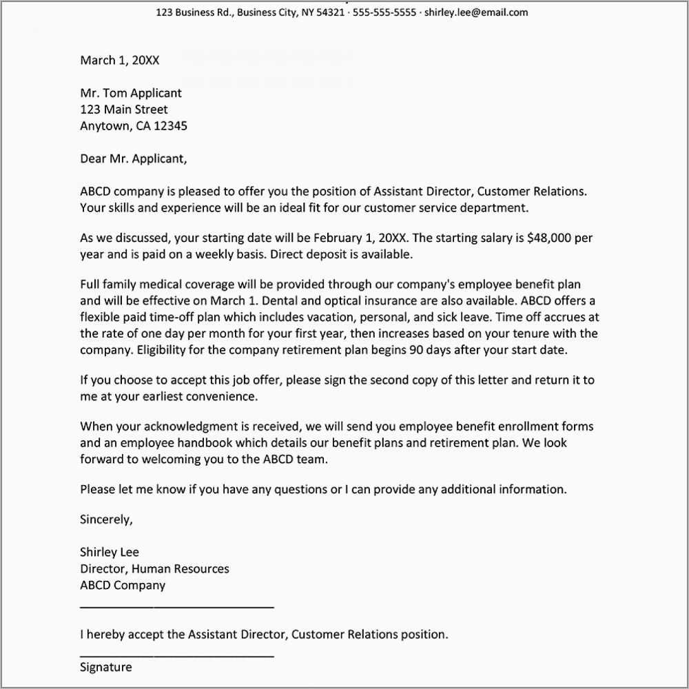 job letter offer template