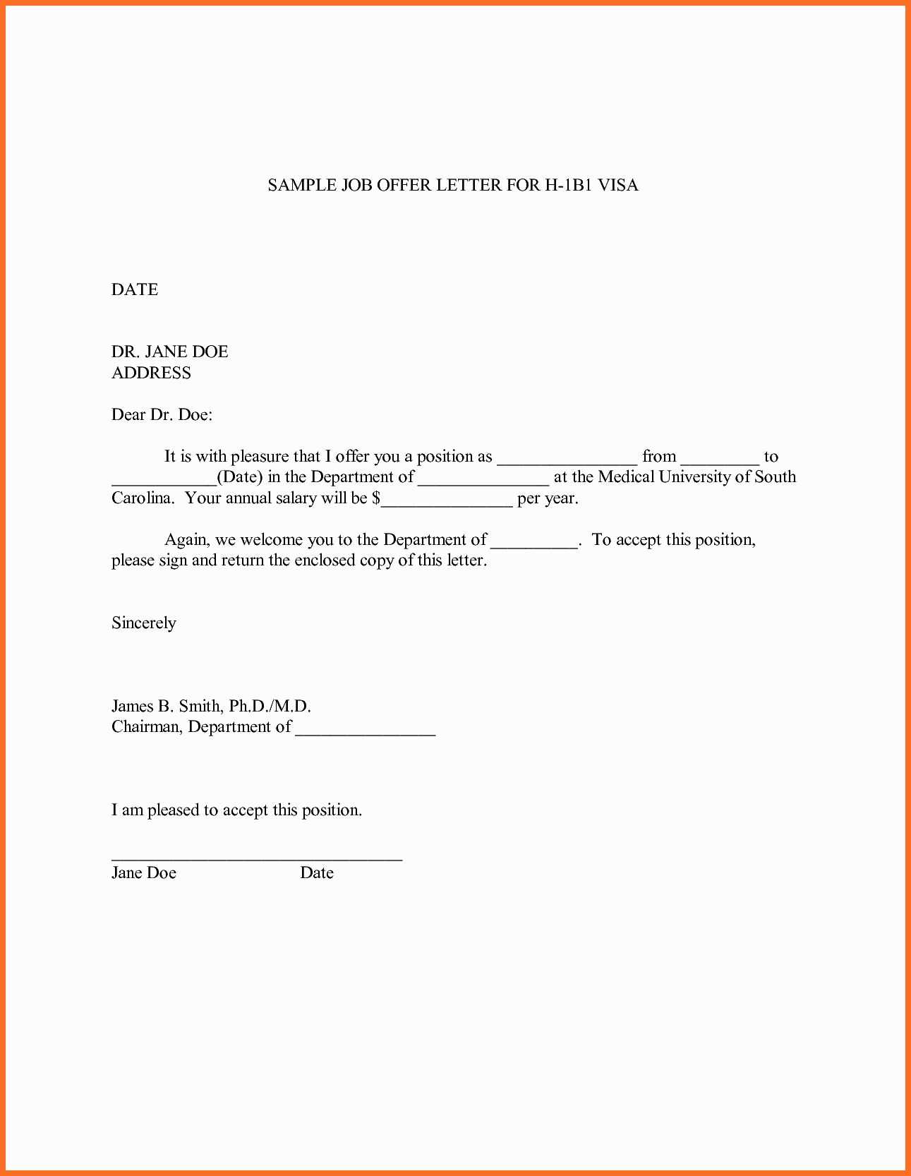 job letter offer template