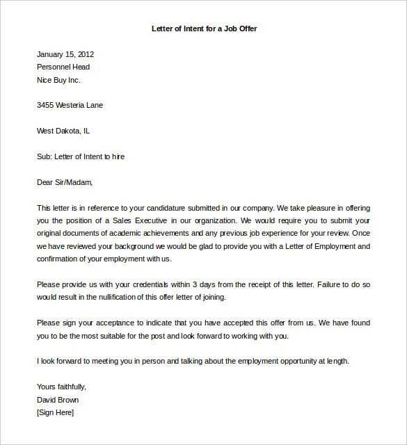 job letter template for employee