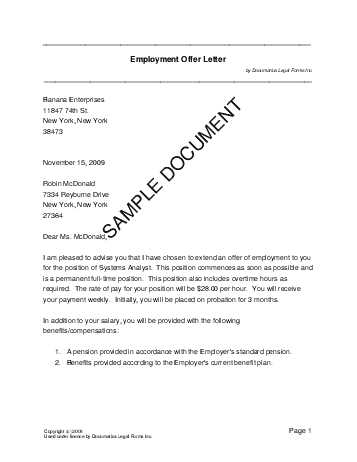 job offer employment offer letter template