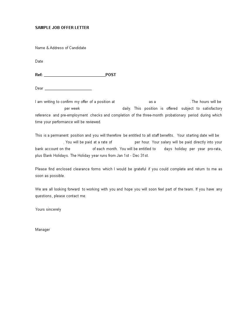 job offer letter template