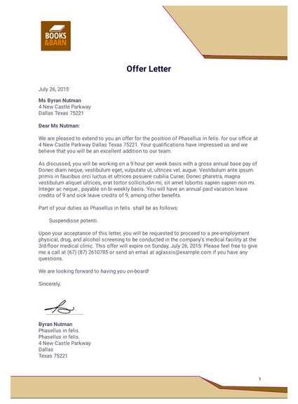 job offer letter template pdf